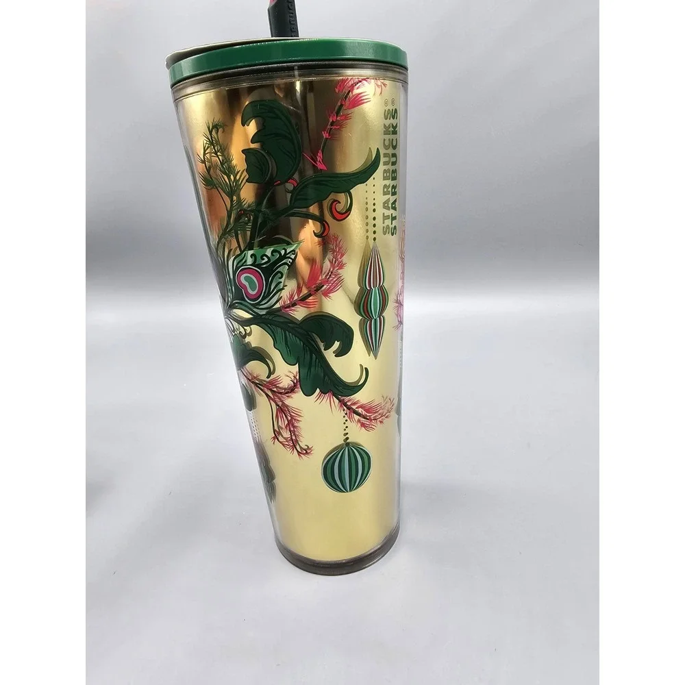 Starbucks 2024 Christmas Reindeer Gold‎ Green (Peacock Collection) Tumbler NWT